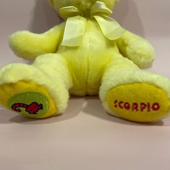 Russ Berrie Bear Yellow Teddy Bear Scorpio Horoscope Bear 10.5” long Good Used… - Picture 2 of 8